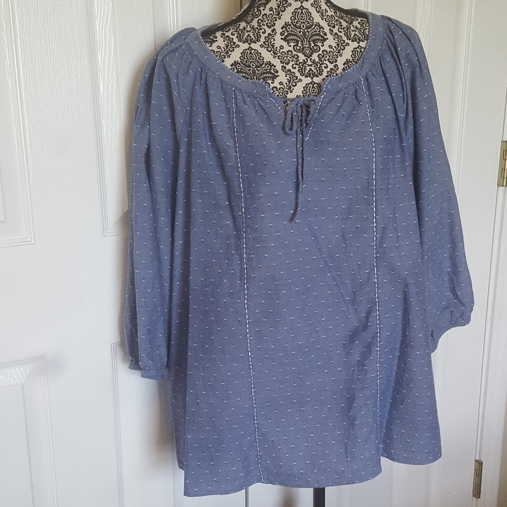 Kim Rogers Chambray Peasant Top SZ 2X